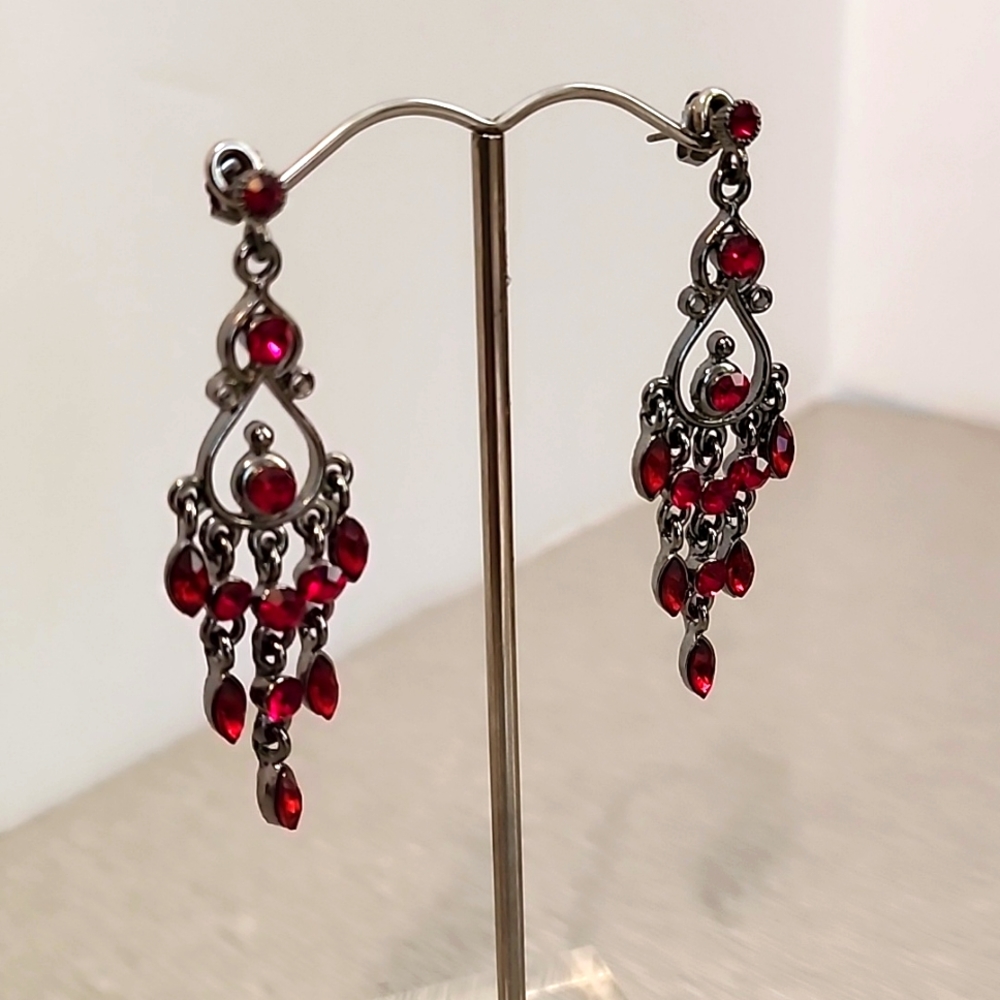 Red Crystal Pierced Dangle Earrings